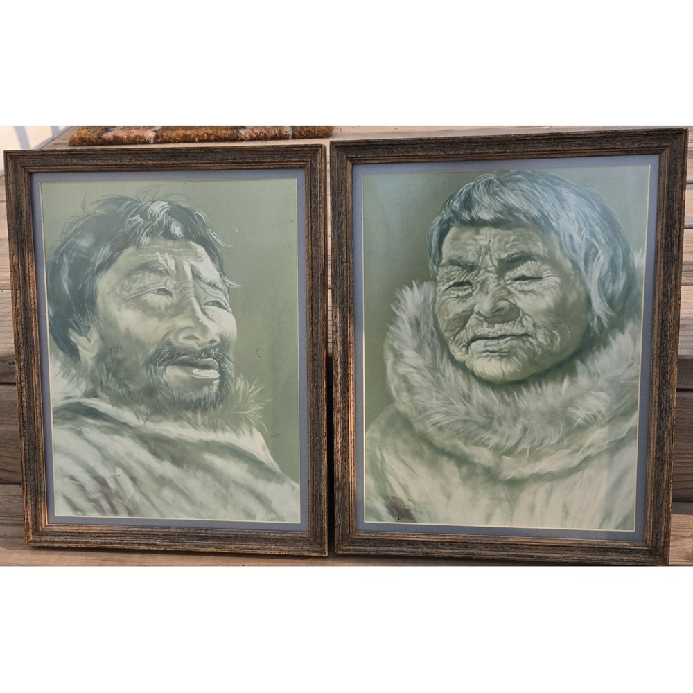 VTG Set Of 2 Kodak Kodachrome Enlargements Alaska Native‎ Inuit Framed Portrait